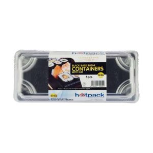 Hotpack Black Sushi Container 215 x 136 x 21 mm Base with Lid SC03B 5 Pieces