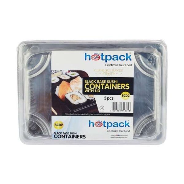 Hotpack Black Sushi Container 85 x 129 x 20 mm Base with Lid SC02B 5 Pieces 1