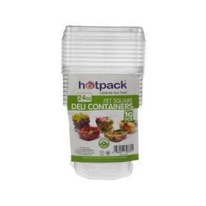 Hotpack Deli Container Square with Lid 24oz PET 10 Pieces