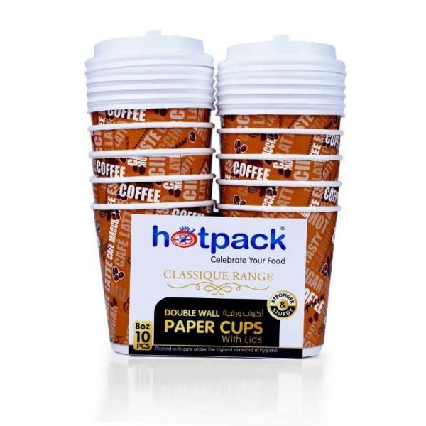 Hotpack Paper Double Wall Cup 8Oz 10Pcs Lid