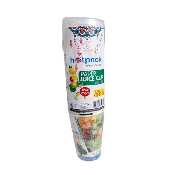 Hotpack Paper Juice Cup 12oz Lid 25Pcs