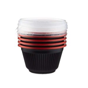 Hotpack Red Black Base Soup Bowls 450 ML with Lids 5 Pieces