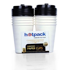 Hotpack White Embossed Paper Cups Lid 12 Oz 10 Pcs