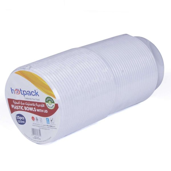 Hotpack White Plastic Bowl 225 CcLid 25Pcs