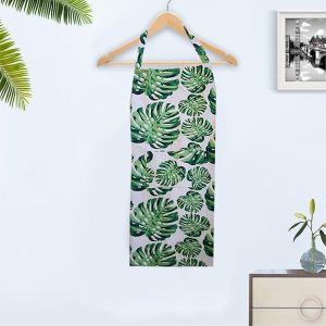 BYFT017587 Orchard Apron 65 x 85 Cm White Green Leaves Design 180 Gms Set of 1