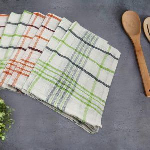 BYFT017629 Orchard Green Orange Checks Yarn Dyed 50 x 70 Cm Tea Towel Set of 6