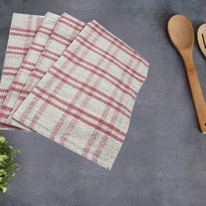 BYFT017631 Orchard Pink Checks Yarn Dyed 50 x 70 Cm Tea Towel Set of 4