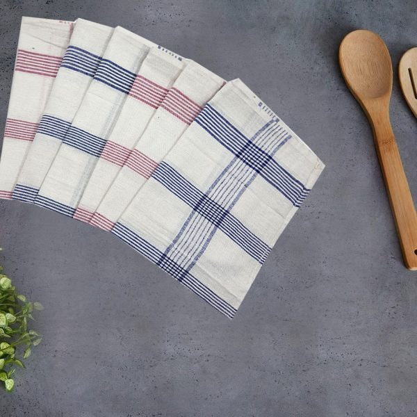 BYFT017633 Orchard Pink Blue Checks Yarn Dyed 50 x 70 Cm Tea Towel Set of 6