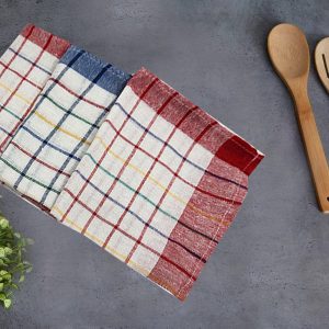 BYFT017635 Orchard Blue Red Checks Yarn Dyed 50 x 70 Cm Tea Towel Set of 3