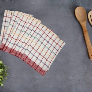 BYFT017637 Orchard Red Checks Yarn Dyed 50 x 70 Cm Tea Towel Set of 4