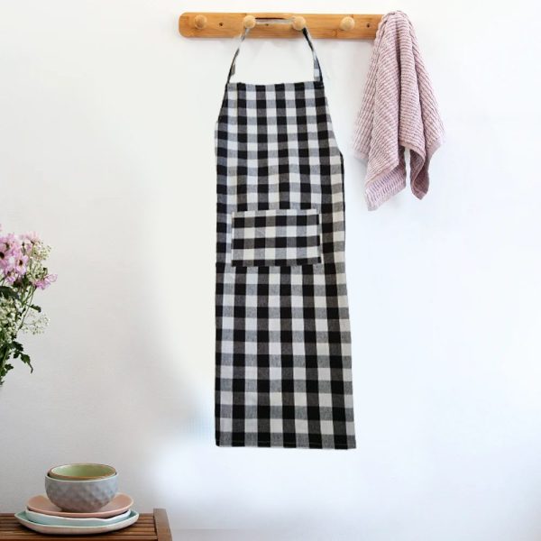 BYFT017647 Orchard Apron 65 x 85 Cm White Black Checks Design 180 Gms Set of 1 D