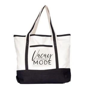 BYFT013960 BYFT White Canvas Bag with Black Tape (Vacay Mode) Design