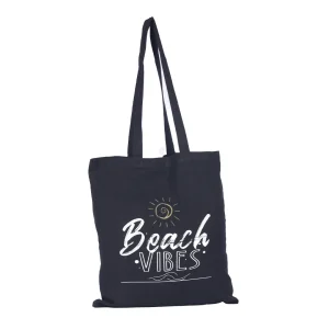 BYFT013989 BYFT Black Cotton Flat Tote Bag (Beach Vibes) Design