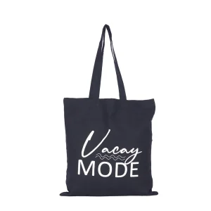 BYFT013990 BYFT Black Cotton Flat Tote Bag (Vacay Mode) Design