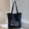 BYFT013990 BYFT Black Cotton Flat Tote Bag (Vacay Mode) Design B