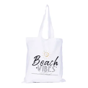 BYFT013993 BYFT White Canvas Flat Tote Bag (Beach Vibes) Design