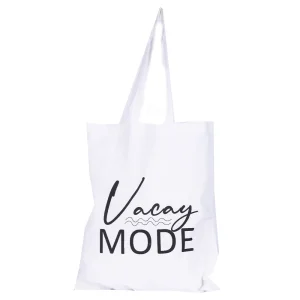 BYFT013994 BYFT White Canvas Flat Tote Bag (Vacay Mode) Design