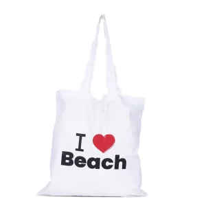 BYFT013995 BYFT White Canvas Flat Tote Bag (I Love Beach) Design