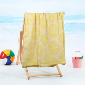 BYFT014494 BYFT Jacquard Beach Towel 86 x 162 Cm 390 Gsm Lemon Cotton Set of 1 B
