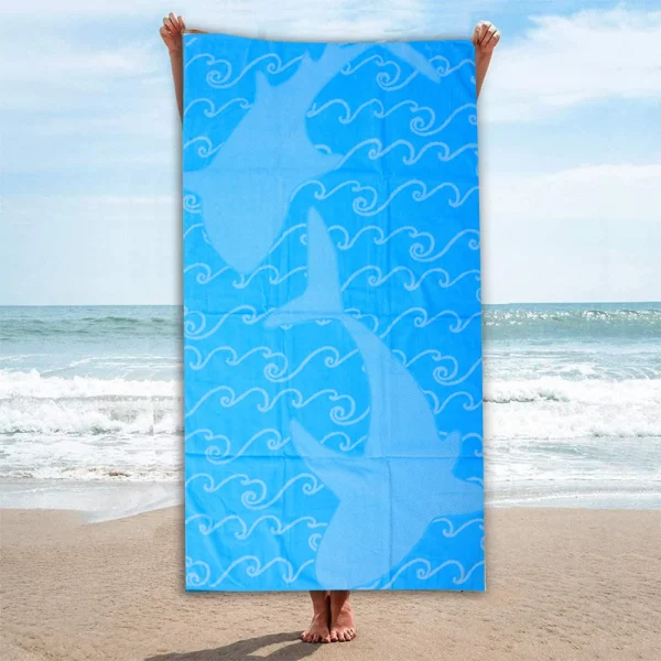 BYFT014498 BYFT Jacquard Beach Towel 86 x 162 Cm 390 Gsm Sharks Cotton Set of 1 C