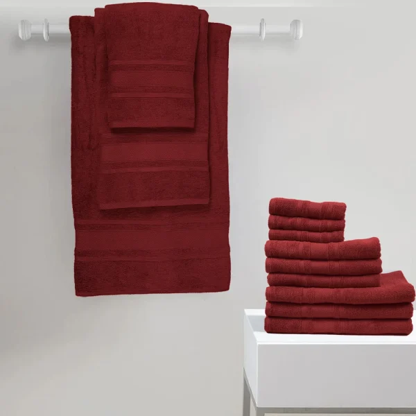 BYFT014550 BYFT Home Castle Hand Towel 50 x 90 Cm 550 Gsm Maroon 100 Cotton Set of 1 D