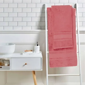 BYFT Home Essentials 2 BYFT014710 BYFT Home Castle Hand Towel 50 x 90 Cm Bath Towel 70 x 140 Cm 550 Gsm Pink 100 Cotton Set (4)