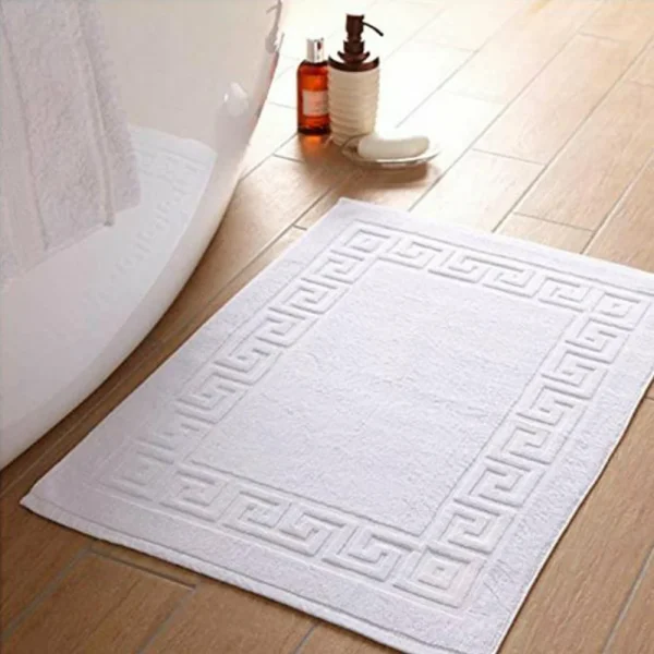 BYFT000193 BYFT Magnolia Bath Mat 50 x 80 Cm 1000 Gsm White Greak Dobby 100% Cotton Set of 1 D