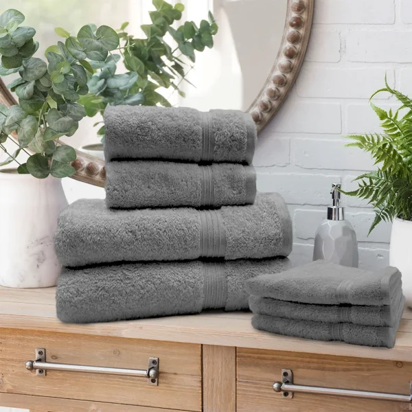 BYFT003172 HOME ESSENTIALS Face, Hand & Bath Towel Charcoal Set of 3 D