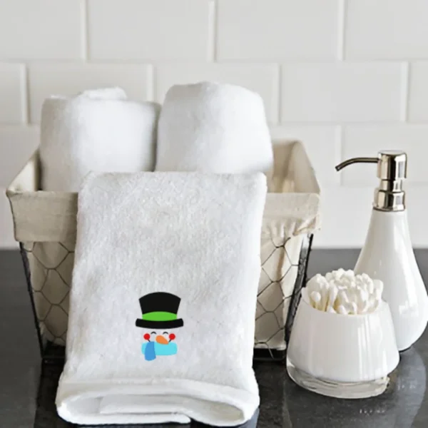 BYFT008995 BYFT IRIS EMBROIDERED FOR YOU HAND TOWEL White Snowman with Scarf and Black Cap Set of 1 A