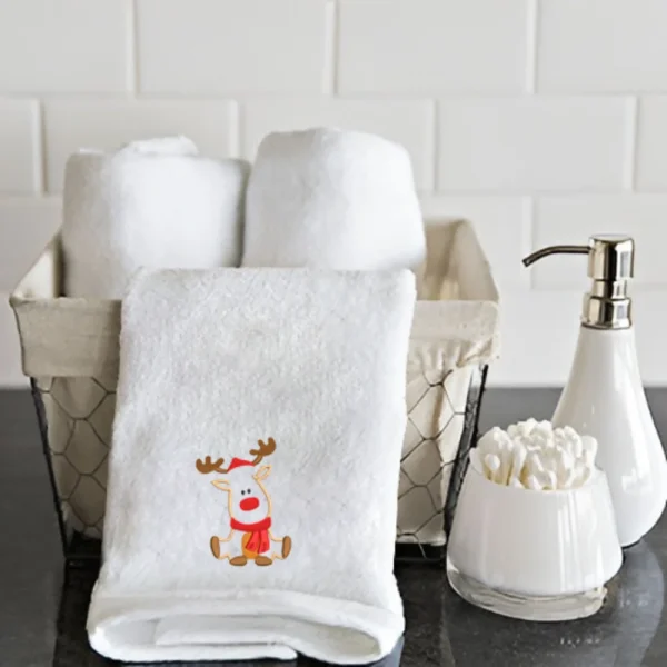 BYFT008997 BYFT IRIS EMBROIDERED FOR YOU HAND TOWEL White Reindeer with Christmas Cap and Scarf Set of 1 A