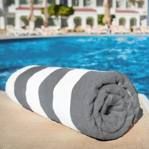 BYFT009084 Petunia Pool Towel 90 x 180 Cm 550 Gsm Grey White Stripe 100% Cotton Set of 1 C