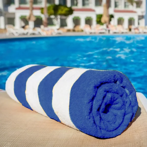 BYFT009085 BYFT Petunia Pool Towel 90 x 180 Cm 550 Gsm Royal Blue White Stripe 100% Cotton Set of 1 C