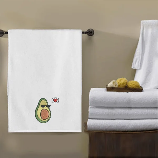 BYFT009335 BYFT IRIS Embroidered For You BATH TOWEL White Avacado with Pit Design 70 x 140 Cm 600 Gsm Cotton Set of 1