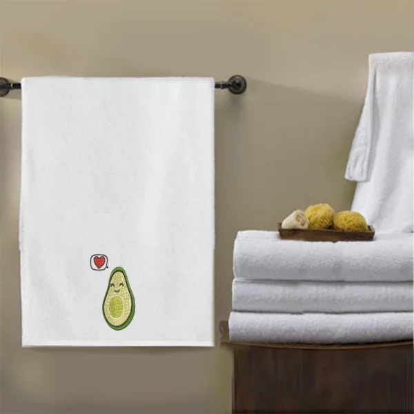 BYFT009336 BYFT IRIS Embroidered For You BATH TOWEL White Avacado without Pit Desing 70 x 140 Cm 600 Gsm Cotton Set of 1