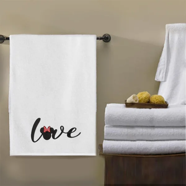 BYFT009340 BYFT IRIS Embroidered For You BATH TOWEL White Minnie Love Design 70 x 140 Cm 600 Gsm Cotton Set of 1