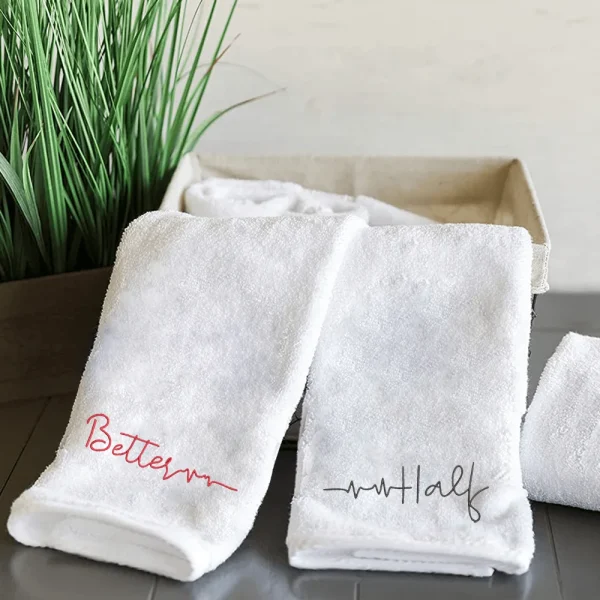 BYFT009359 BYFT IRIS Embroidered For You HAND TOWEL White Better Half Design 50 x 80 Cm 600 Gsm Cotton Set of 2