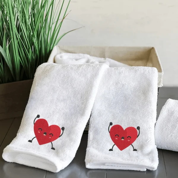 BYFT009362 BYFT IRIS Embroidered For You HAND TOWEL White Happy Heart Design 50 x 80 Cm 600 Gsm Cotton Set of 2