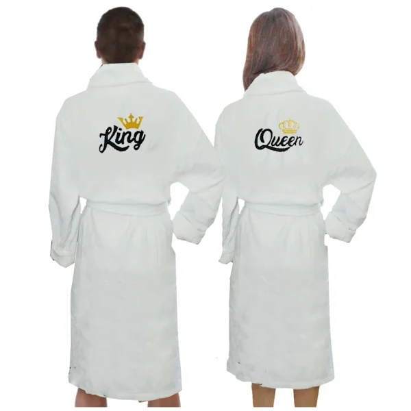 BYFT009366 BYFT IRIS Embroidered For You BATHROBE White King & Queen Design Couple Cotton Set of 2