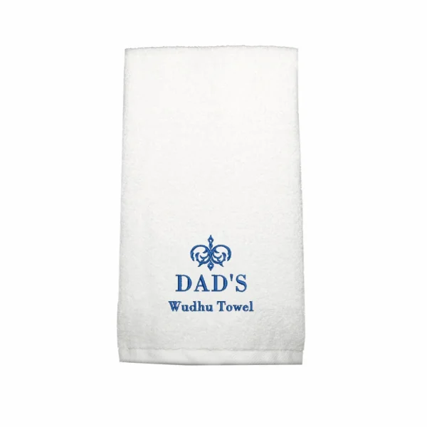 BYFT011766 BYFT Iris Embroidered For You Hand Towel 50 x 80 Cm 600 Gsm White Cotton Dads Wudhu Towel Blue Thread Set of 1