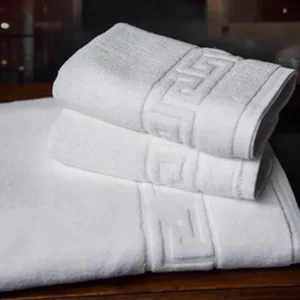 BYFT011942 BYFT Magnolia Hand Towel 50 x 100 Cm Bath Towel 70 x 140 Cm 600 Gsm White G Dobby 100% Cotton Set of 2 C