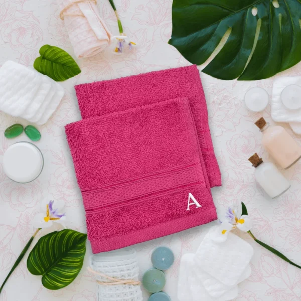 BYFT014207 BYFT Daffodil Washcloth 30 x 30 Cm 500 Gsm Fuchsia Pink Stripe Diamond Dobby 100 Cotton Letter A White Thread Set of 6 B