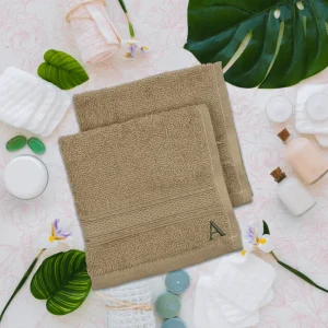BYFT014233 BYFT Daffodil Washcloth 30 x 30 Cm 500 Gsm Light Beige Stripe Diamond Dobby 100� Cotton Letter A Black Thread Set of 6 B