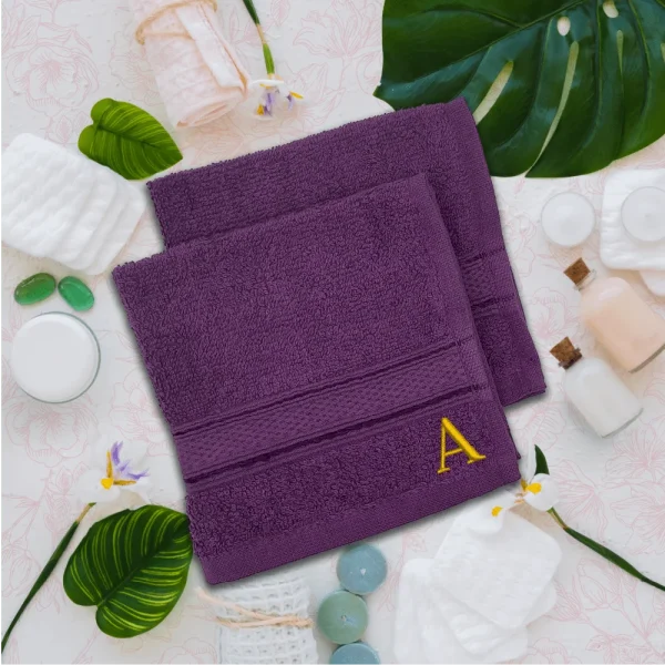 BYFT014337 BYFT Daffodil Washcloth 30 x 30 Cm 500 Gsm Purple Stripe Diamond Dobby 100� Cotton Letter A Gold Thread Set of 6 B