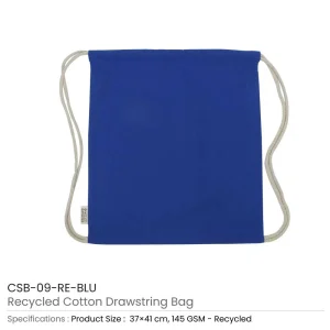 BYFT005746 BYFT Recycled Drawstring Bag Blue 37 x 41 Cm Cotton 145 Gsm Set of 01   CSB 09 RE BLU