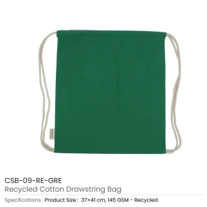 BYFT005747 BYFT Recycled Drawstring Bag Green 37 x 41 Cm Cotton 145 Gsm Set of 01   CSB 09 RE GRE