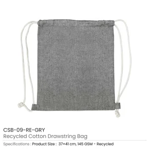 BYFT005748 BYFT Recycled Drawstring Bag Grey 37 x 41 Cm Cotton 145 Gsm Set of 01   CSB 09 RE GRY D