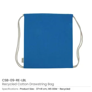 BYFT005749 BYFT Recycled Drawstring Bag Light Blue 37 x 41 Cm Cotton 145 Gsm Set of 01   CSB 09 RE LBL