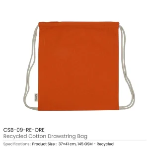 BYFT005750 BYFT Recycled Drawstring Bag Orange 37 x 41 Cm Cotton 145 Gsm Set of 01   CSB 09 RE ORE