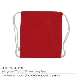 BYFT005751 BYFT Recycled Drawstring Bag Red 37 x 41 Cm Cotton 145 Gsm Set of 01   CSB 09 RE RED