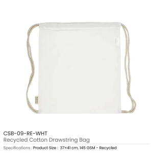 BYFT005752 BYFT Recycled Drawstring Bag White 37 x 41 Cm Cotton 145 Gsm Set of 01   CSB 09 RE WHT